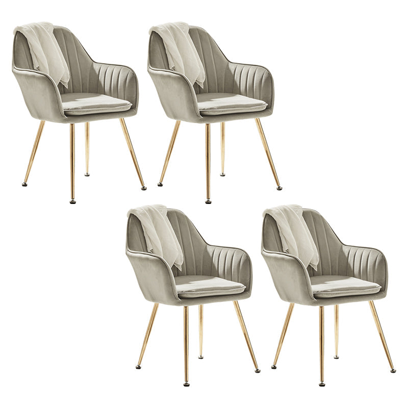 Scandinavian Bedroom Solid Back Arm Chair Velvet Matte Finish Dining Chair Light Gray 4 Piece Set Brass Gold Clearhalo ' kitchen&dining_furn' 'Dining Chairs' 'Dining Tables & Seating' 'dining_chair' 'furn' 'furn_dining_chair' 'Furniture' 'furniture_dining_chair' 'Kitchen & Dining Furniture' 'kitchen' 4260965