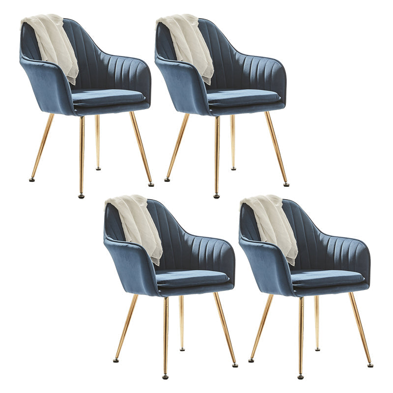 Scandinavian Bedroom Solid Back Arm Chair Velvet Matte Finish Dining Chair Dark Blue 4 Piece Set Brass Gold Clearhalo ' kitchen&dining_furn' 'Dining Chairs' 'Dining Tables & Seating' 'dining_chair' 'furn' 'furn_dining_chair' 'Furniture' 'furniture_dining_chair' 'Kitchen & Dining Furniture' 'kitchen' 4260967