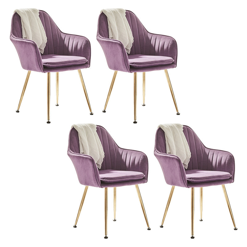 Scandinavian Bedroom Solid Back Arm Chair Velvet Matte Finish Dining Chair Purple 4 Piece Set Brass Gold Clearhalo ' kitchen&dining_furn' 'Dining Chairs' 'Dining Tables & Seating' 'dining_chair' 'furn' 'furn_dining_chair' 'Furniture' 'furniture_dining_chair' 'Kitchen & Dining Furniture' 'kitchen' 4260971