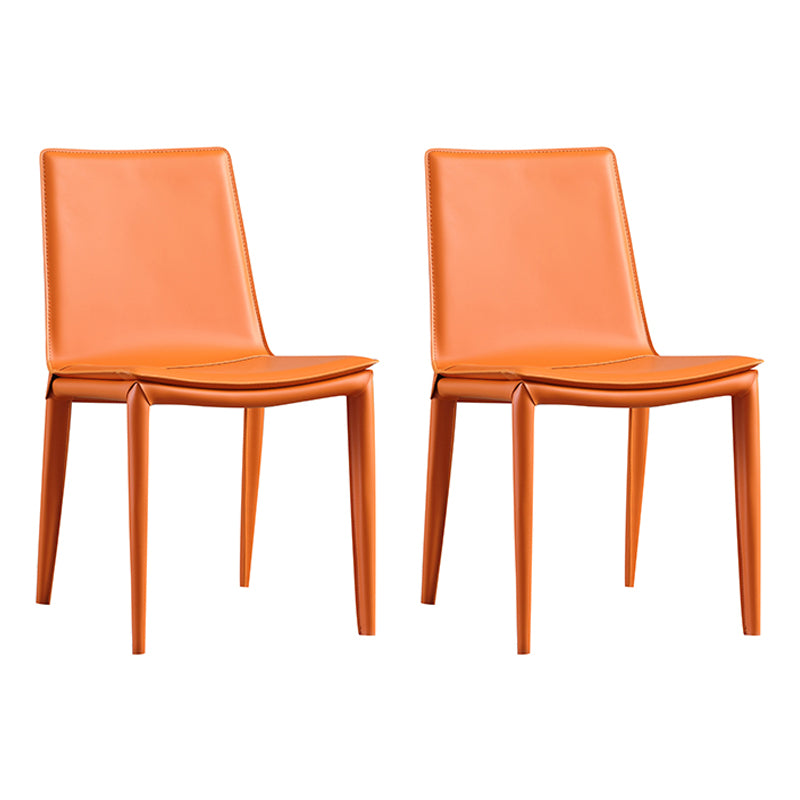 Contemporary Indoor Side Chair Solid Back Metal Upholstered Dining Room Chair Orange 2 Piece Set Clearhalo ' kitchen&dining_furn' 'Dining Chairs' 'Dining Tables & Seating' 'dining_chair' 'furn' 'furn_dining_chair' 'Furniture' 'furniture_dining_chair' 'Kitchen & Dining Furniture' 'kitchen' 4261063