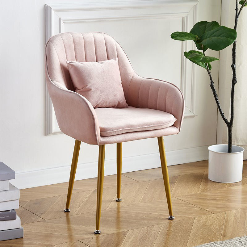 Scandinavian Powder Room Solid Back Side Chair Velvet Matte Finish Dining Chair Pink 1 Piece Brass Gold Clearhalo ' kitchen&dining_furn' 'Dining Chairs' 'Dining Tables & Seating' 'dining_chair' 'furn' 'furn_dining_chair' 'Furniture' 'furniture_dining_chair' 'Kitchen & Dining Furniture' 'kitchen' 4261078