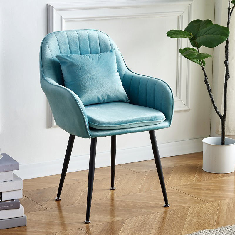 Scandinavian Powder Room Solid Back Side Chair Velvet Matte Finish Dining Chair Lake Blue 1 Piece Black Clearhalo ' kitchen&dining_furn' 'Dining Chairs' 'Dining Tables & Seating' 'dining_chair' 'furn' 'furn_dining_chair' 'Furniture' 'furniture_dining_chair' 'Kitchen & Dining Furniture' 'kitchen' 4261087
