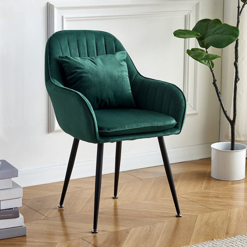 Scandinavian Powder Room Solid Back Side Chair Velvet Matte Finish Dining Chair Blackish Green 1 Piece Black Clearhalo ' kitchen&dining_furn' 'Dining Chairs' 'Dining Tables & Seating' 'dining_chair' 'furn' 'furn_dining_chair' 'Furniture' 'furniture_dining_chair' 'Kitchen & Dining Furniture' 'kitchen' 4261102