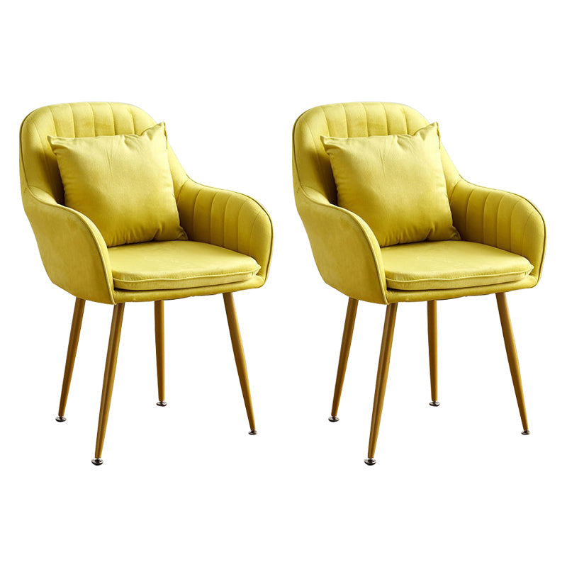 Scandinavian Powder Room Solid Back Side Chair Velvet Matte Finish Dining Chair Yellow 2 Piece Set Brass Gold Clearhalo ' kitchen&dining_furn' 'Dining Chairs' 'Dining Tables & Seating' 'dining_chair' 'furn' 'furn_dining_chair' 'Furniture' 'furniture_dining_chair' 'Kitchen & Dining Furniture' 'kitchen' 4261106