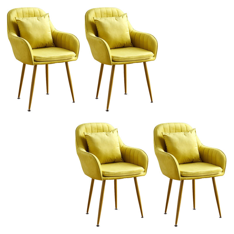Scandinavian Powder Room Solid Back Side Chair Velvet Matte Finish Dining Chair Yellow 4 Piece Set Brass Gold Clearhalo ' kitchen&dining_furn' 'Dining Chairs' 'Dining Tables & Seating' 'dining_chair' 'furn' 'furn_dining_chair' 'Furniture' 'furniture_dining_chair' 'Kitchen & Dining Furniture' 'kitchen' 4261107