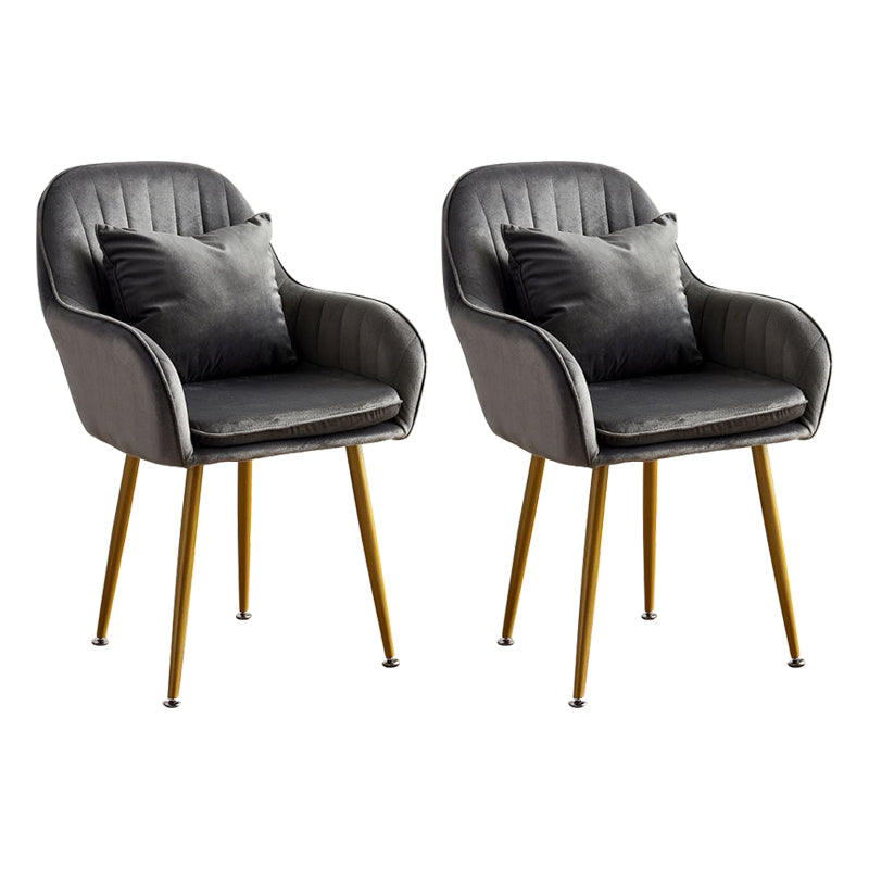 Scandinavian Powder Room Solid Back Side Chair Velvet Matte Finish Dining Chair Dark Gray 2 Piece Set Brass Gold Clearhalo ' kitchen&dining_furn' 'Dining Chairs' 'Dining Tables & Seating' 'dining_chair' 'furn' 'furn_dining_chair' 'Furniture' 'furniture_dining_chair' 'Kitchen & Dining Furniture' 'kitchen' 4261109