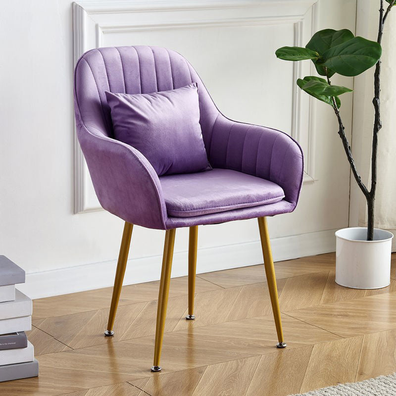 Scandinavian Powder Room Solid Back Side Chair Velvet Matte Finish Dining Chair Purple 1 Piece Brass Gold Clearhalo ' kitchen&dining_furn' 'Dining Chairs' 'Dining Tables & Seating' 'dining_chair' 'furn' 'furn_dining_chair' 'Furniture' 'furniture_dining_chair' 'Kitchen & Dining Furniture' 'kitchen' 4261120