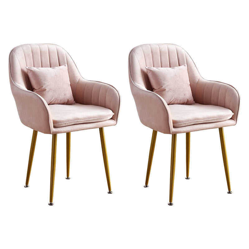 Scandinavian Powder Room Solid Back Side Chair Velvet Matte Finish Dining Chair Pink 2 Piece Set Brass Gold Clearhalo ' kitchen&dining_furn' 'Dining Chairs' 'Dining Tables & Seating' 'dining_chair' 'furn' 'furn_dining_chair' 'Furniture' 'furniture_dining_chair' 'Kitchen & Dining Furniture' 'kitchen' 4261128