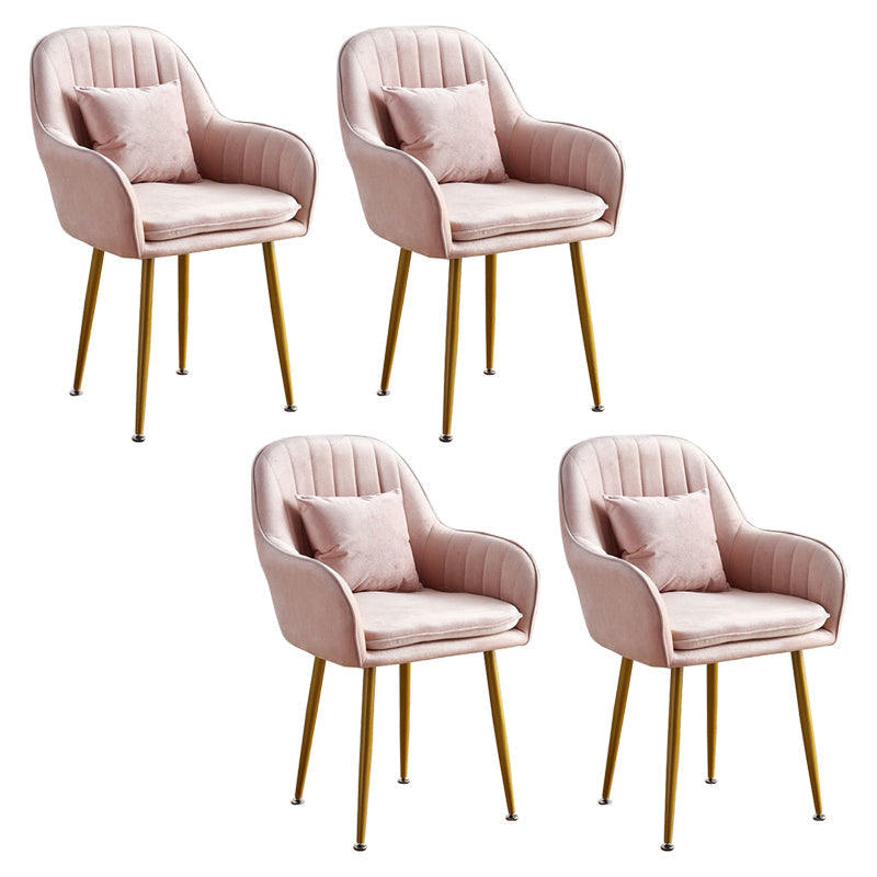 Scandinavian Powder Room Solid Back Side Chair Velvet Matte Finish Dining Chair Pink 4 Piece Set Brass Gold Clearhalo ' kitchen&dining_furn' 'Dining Chairs' 'Dining Tables & Seating' 'dining_chair' 'furn' 'furn_dining_chair' 'Furniture' 'furniture_dining_chair' 'Kitchen & Dining Furniture' 'kitchen' 4261129
