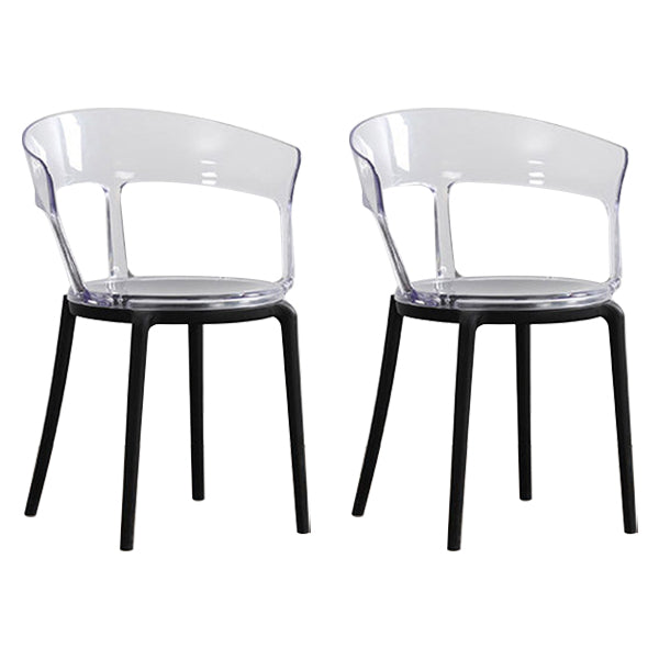 Contemporary Plastic Restaurant Side Chair Clear Open Back Dining Chair Black Clear 2 Piece Set Clearhalo ' kitchen&dining_furn' 'Dining Chairs' 'Dining Tables & Seating' 'dining_chair' 'furn' 'furn_dining_chair' 'Furniture' 'furniture_dining_chair' 'Kitchen & Dining Furniture' 'kitchen' 4261187