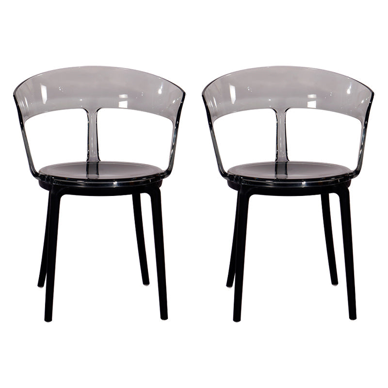 Contemporary Plastic Restaurant Side Chair Clear Open Back Dining Chair Black 2 Piece Set Clearhalo ' kitchen&dining_furn' 'Dining Chairs' 'Dining Tables & Seating' 'dining_chair' 'furn' 'furn_dining_chair' 'Furniture' 'furniture_dining_chair' 'Kitchen & Dining Furniture' 'kitchen' 4261190