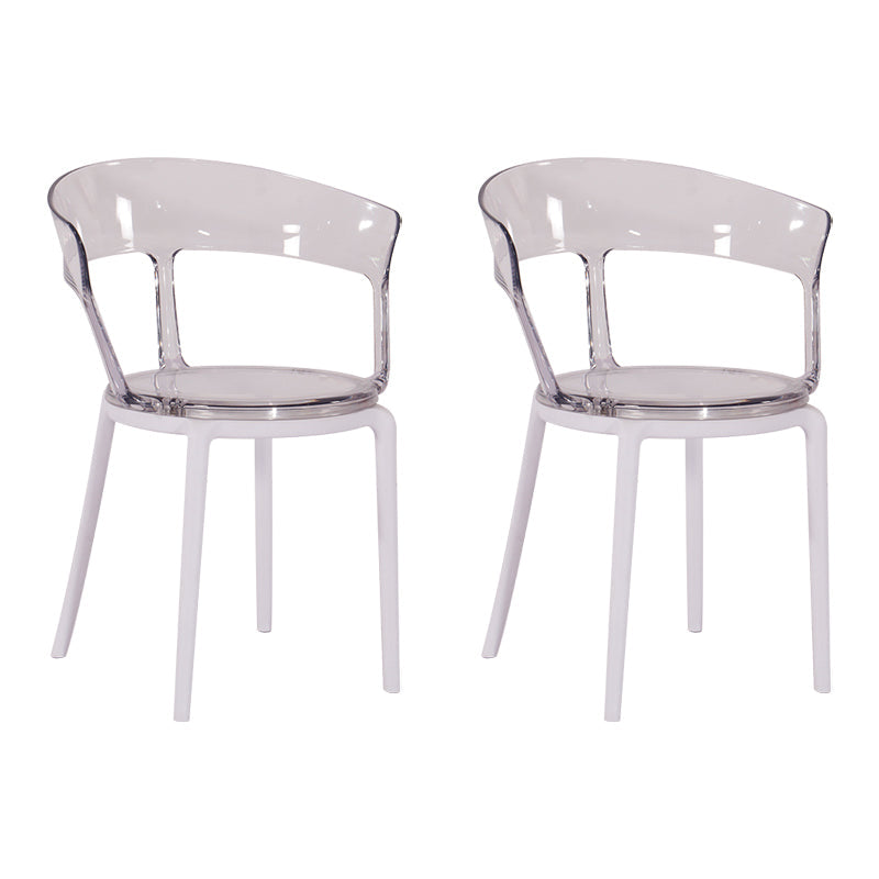 Contemporary Plastic Restaurant Side Chair Clear Open Back Dining Chair White-Clear 2 Piece Set Clearhalo ' kitchen&dining_furn' 'Dining Chairs' 'Dining Tables & Seating' 'dining_chair' 'furn' 'furn_dining_chair' 'Furniture' 'furniture_dining_chair' 'Kitchen & Dining Furniture' 'kitchen' 4261193