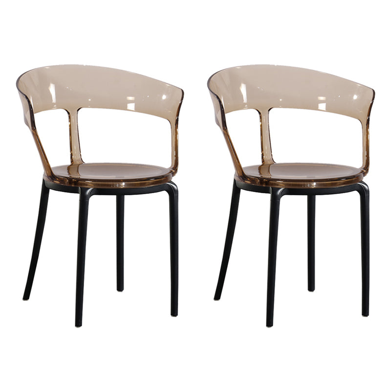 Contemporary Plastic Restaurant Side Chair Clear Open Back Dining Chair Black-Brown 2 Piece Set Clearhalo ' kitchen&dining_furn' 'Dining Chairs' 'Dining Tables & Seating' 'dining_chair' 'furn' 'furn_dining_chair' 'Furniture' 'furniture_dining_chair' 'Kitchen & Dining Furniture' 'kitchen' 4261195