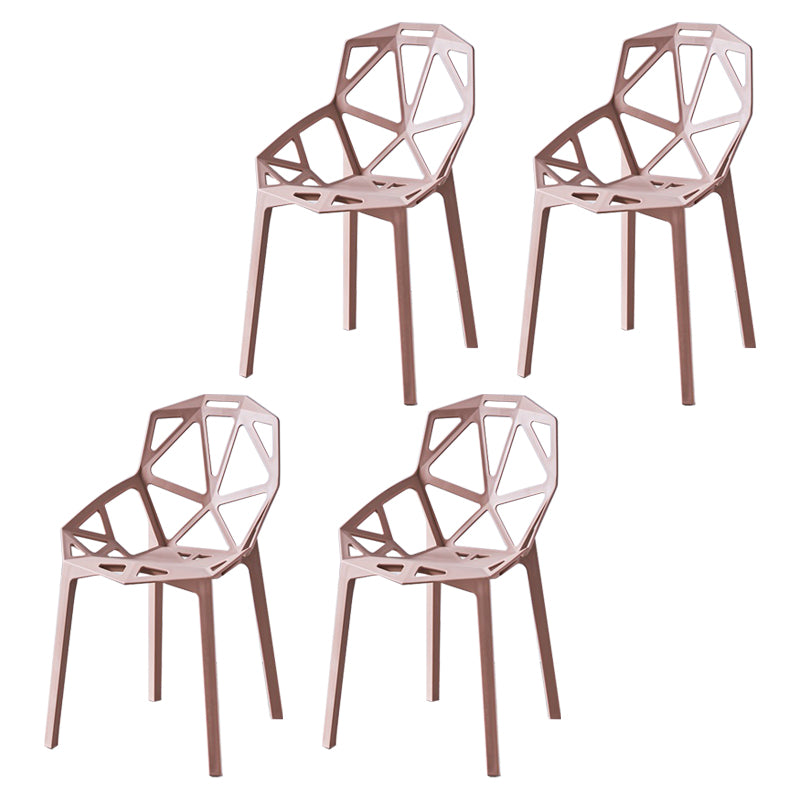 Contemporary Plastic Dining Side Chair Matte Finish Cross Back Dining Chair Pink 4 Piece Set Clearhalo ' kitchen&dining_furn' 'Dining Chairs' 'Dining Tables & Seating' 'dining_chair' 'furn' 'furn_dining_chair' 'Furniture' 'furniture_dining_chair' 'Kitchen & Dining Furniture' 'kitchen' 4261262