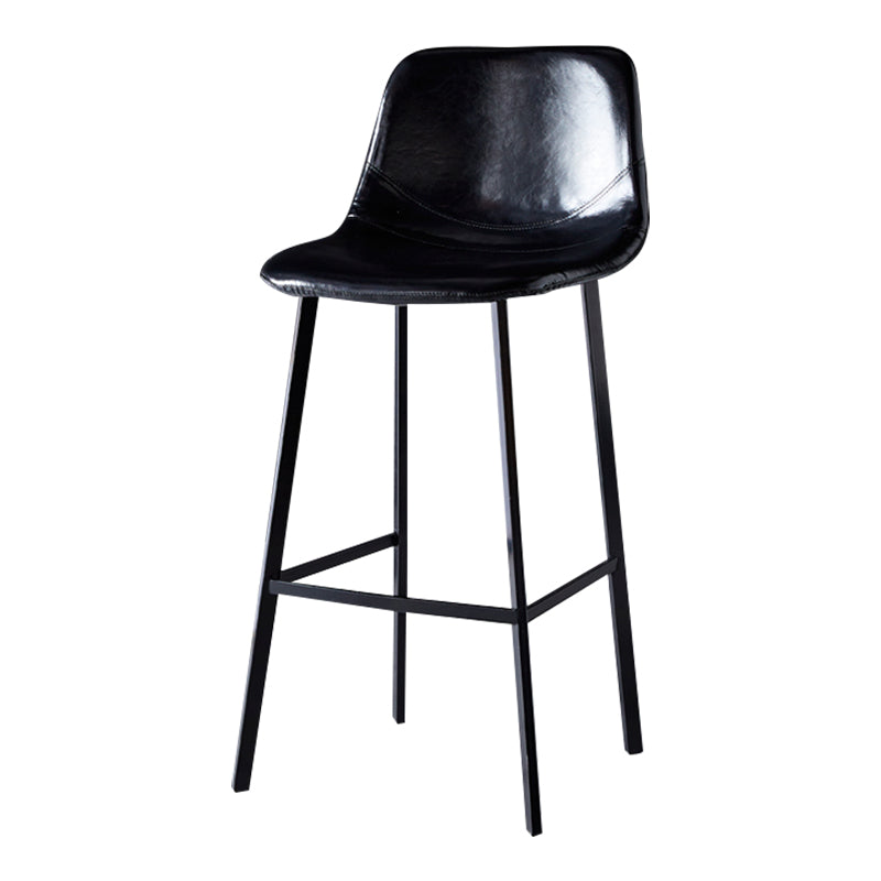 Modern Armless Backrest Counter Stool Iron Household Bar Stool with Leather Cushion Gloss Black 1 Piece Bar Stool(30"H) Clearhalo 'Bar Furniture' 'Bar Stools' 'bar_stools' 'furn' 'furn_bar_stools' 'furniture_bar_stools' 'Kitchen & Dining Furniture' 'kitchen&dining_furn' 'kitchen' 'kitchen_furn' Furniture' 4263122