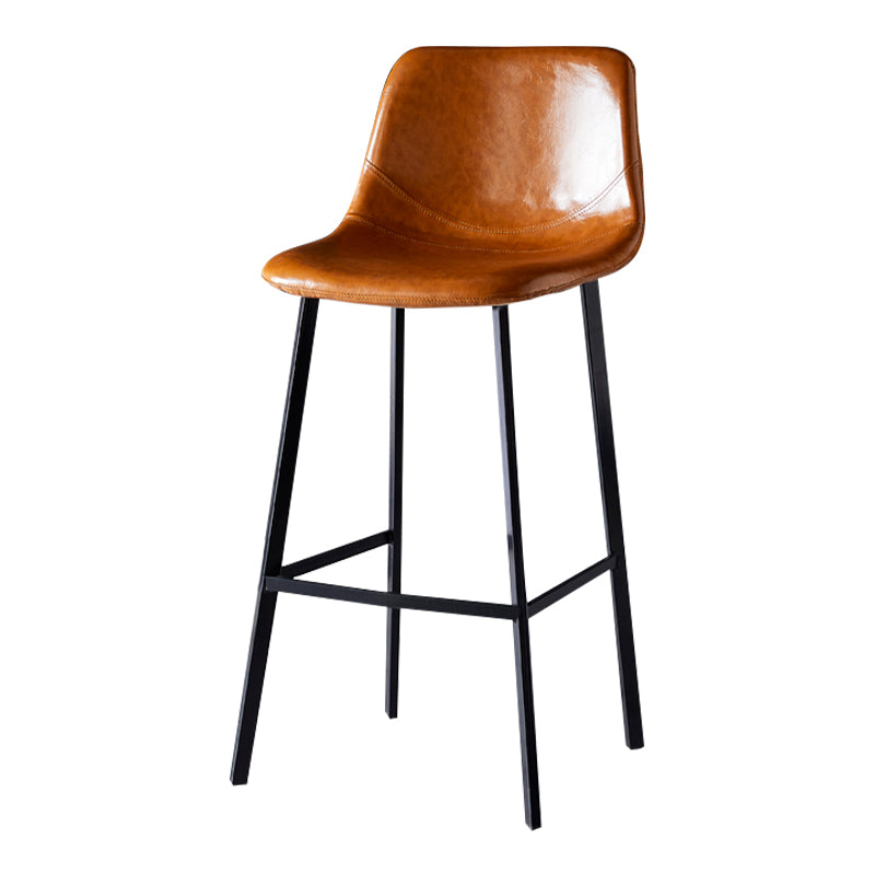 Modern Armless Backrest Counter Stool Iron Household Bar Stool with Leather Cushion Light Brown 1 Piece Bar Stool(30"H) Clearhalo 'Bar Furniture' 'Bar Stools' 'bar_stools' 'furn' 'furn_bar_stools' 'furniture_bar_stools' 'Kitchen & Dining Furniture' 'kitchen&dining_furn' 'kitchen' 'kitchen_furn' Furniture' 4263127
