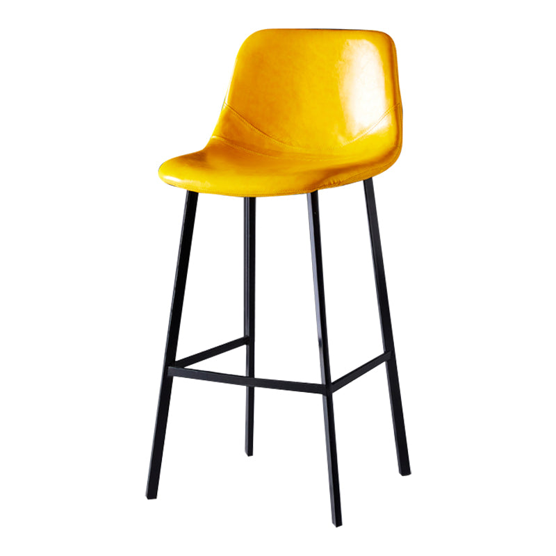 Modern Armless Backrest Counter Stool Iron Household Bar Stool with Leather Cushion Yellow 1 Piece Bar Stool(30"H) Clearhalo 'Bar Furniture' 'Bar Stools' 'bar_stools' 'furn' 'furn_bar_stools' 'furniture_bar_stools' 'Kitchen & Dining Furniture' 'kitchen&dining_furn' 'kitchen' 'kitchen_furn' Furniture' 4263135