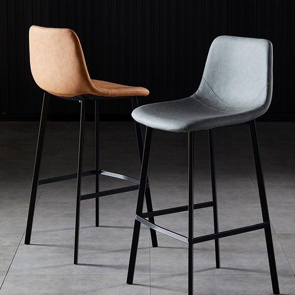 Modern Armless Backrest Counter Stool Iron Household Bar Stool with Leather Cushion Clearhalo 'Bar Furniture' 'Bar Stools' 'bar_stools' 'furn' 'furn_bar_stools' 'furniture_bar_stools' 'Kitchen & Dining Furniture' 'kitchen&dining_furn' 'kitchen' 'kitchen_furn' Furniture' 4263137