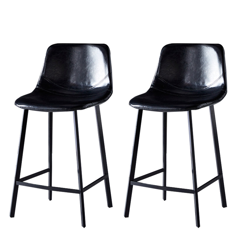 Modern Armless Backrest Counter Stool Iron Household Bar Stool with Leather Cushion Gloss Black 2 Piece Set Counter Stool(26"H) Clearhalo 'Bar Furniture' 'Bar Stools' 'bar_stools' 'furn' 'furn_bar_stools' 'furniture_bar_stools' 'Kitchen & Dining Furniture' 'kitchen&dining_furn' 'kitchen' 'kitchen_furn' Furniture' 4263157