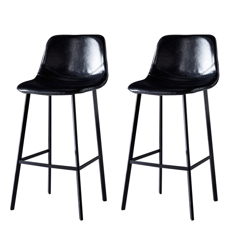 Modern Armless Backrest Counter Stool Iron Household Bar Stool with Leather Cushion Gloss Black 2 Piece Set Bar Stool(30"H) Clearhalo 'Bar Furniture' 'Bar Stools' 'bar_stools' 'furn' 'furn_bar_stools' 'furniture_bar_stools' 'Kitchen & Dining Furniture' 'kitchen&dining_furn' 'kitchen' 'kitchen_furn' Furniture' 4263158
