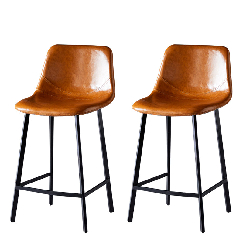 Modern Armless Backrest Counter Stool Iron Household Bar Stool with Leather Cushion Light Brown 2 Piece Set Counter Stool(26"H) Clearhalo 'Bar Furniture' 'Bar Stools' 'bar_stools' 'furn' 'furn_bar_stools' 'furniture_bar_stools' 'Kitchen & Dining Furniture' 'kitchen&dining_furn' 'kitchen' 'kitchen_furn' Furniture' 4263159