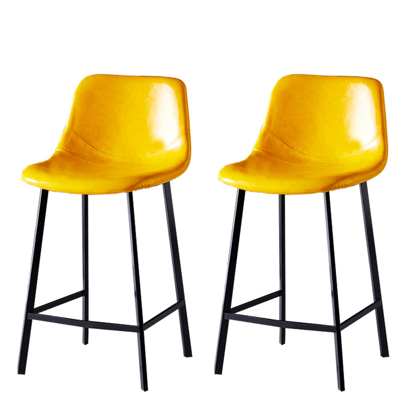 Modern Armless Backrest Counter Stool Iron Household Bar Stool with Leather Cushion Yellow 2 Piece Set Counter Stool(26"H) Clearhalo 'Bar Furniture' 'Bar Stools' 'bar_stools' 'furn' 'furn_bar_stools' 'furniture_bar_stools' 'Kitchen & Dining Furniture' 'kitchen&dining_furn' 'kitchen' 'kitchen_furn' Furniture' 4263163