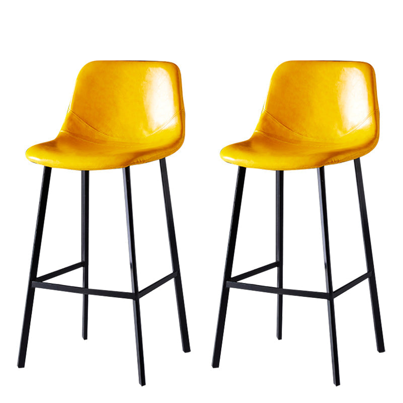 Modern Armless Backrest Counter Stool Iron Household Bar Stool with Leather Cushion Yellow 2 Piece Set Bar Stool(30"H) Clearhalo 'Bar Furniture' 'Bar Stools' 'bar_stools' 'furn' 'furn_bar_stools' 'furniture_bar_stools' 'Kitchen & Dining Furniture' 'kitchen&dining_furn' 'kitchen' 'kitchen_furn' Furniture' 4263164