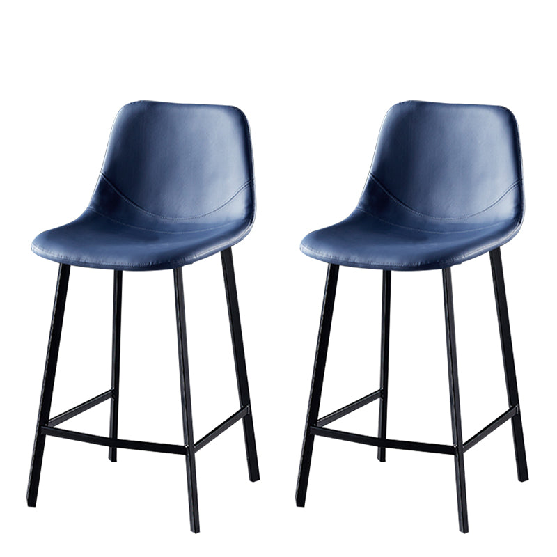 Modern Armless Backrest Counter Stool Iron Household Bar Stool with Leather Cushion Royal Blue 2 Piece Set Counter Stool(26"H) Clearhalo 'Bar Furniture' 'Bar Stools' 'bar_stools' 'furn' 'furn_bar_stools' 'furniture_bar_stools' 'Kitchen & Dining Furniture' 'kitchen&dining_furn' 'kitchen' 'kitchen_furn' Furniture' 4263167