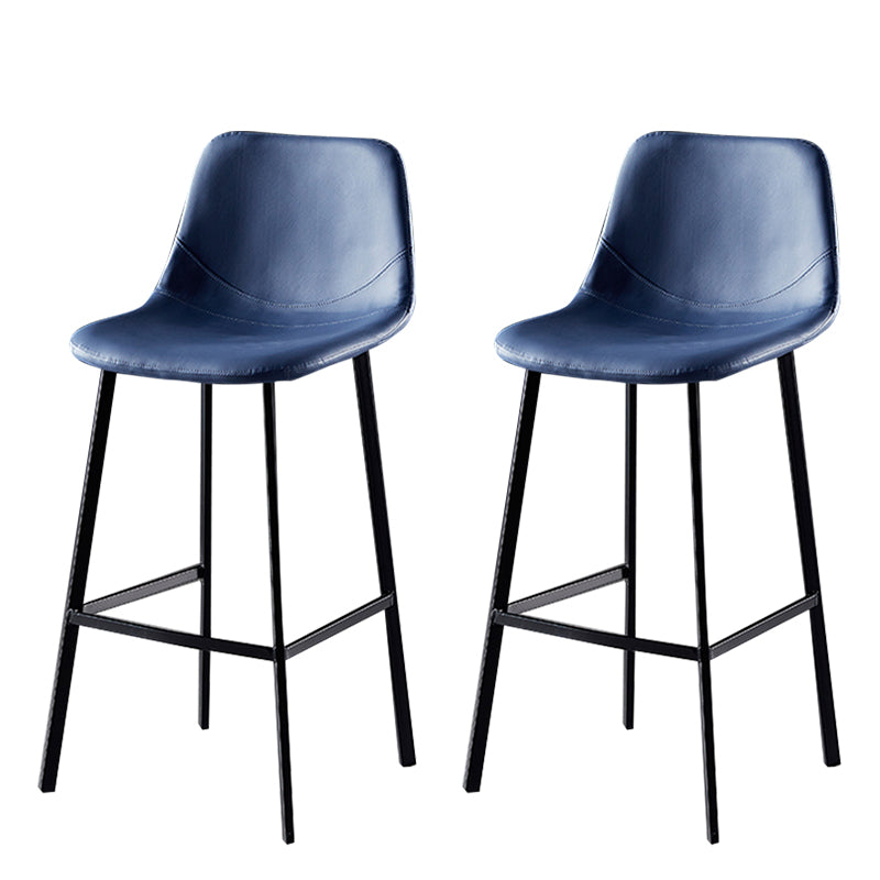 Modern Armless Backrest Counter Stool Iron Household Bar Stool with Leather Cushion Royal Blue 2 Piece Set Bar Stool(30"H) Clearhalo 'Bar Furniture' 'Bar Stools' 'bar_stools' 'furn' 'furn_bar_stools' 'furniture_bar_stools' 'Kitchen & Dining Furniture' 'kitchen&dining_furn' 'kitchen' 'kitchen_furn' Furniture' 4263168