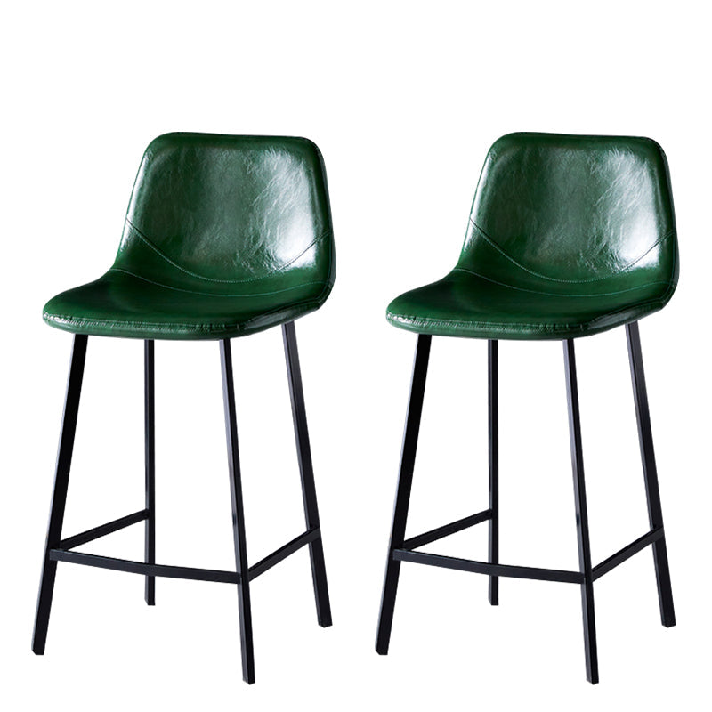 Modern Armless Backrest Counter Stool Iron Household Bar Stool with Leather Cushion Blackish Green 2 Piece Set Counter Stool(26"H) Clearhalo 'Bar Furniture' 'Bar Stools' 'bar_stools' 'furn' 'furn_bar_stools' 'furniture_bar_stools' 'Kitchen & Dining Furniture' 'kitchen&dining_furn' 'kitchen' 'kitchen_furn' Furniture' 4263177