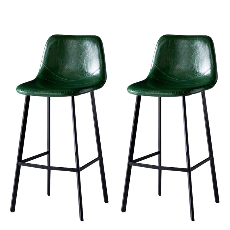 Modern Armless Backrest Counter Stool Iron Household Bar Stool with Leather Cushion Blackish Green 2 Piece Set Bar Stool(30"H) Clearhalo 'Bar Furniture' 'Bar Stools' 'bar_stools' 'furn' 'furn_bar_stools' 'furniture_bar_stools' 'Kitchen & Dining Furniture' 'kitchen&dining_furn' 'kitchen' 'kitchen_furn' Furniture' 4263178