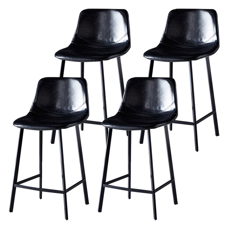 Modern Armless Backrest Counter Stool Iron Household Bar Stool with Leather Cushion Gloss Black 4 Piece Set Counter Stool(26"H) Clearhalo 'Bar Furniture' 'Bar Stools' 'bar_stools' 'furn' 'furn_bar_stools' 'furniture_bar_stools' 'Kitchen & Dining Furniture' 'kitchen&dining_furn' 'kitchen' 'kitchen_furn' Furniture' 4263183