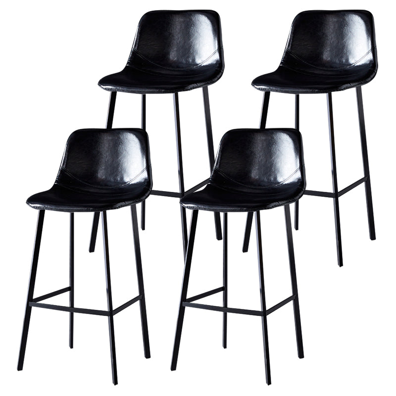 Modern Armless Backrest Counter Stool Iron Household Bar Stool with Leather Cushion Gloss Black 4 Piece Set Bar Stool(30"H) Clearhalo 'Bar Furniture' 'Bar Stools' 'bar_stools' 'furn' 'furn_bar_stools' 'furniture_bar_stools' 'Kitchen & Dining Furniture' 'kitchen&dining_furn' 'kitchen' 'kitchen_furn' Furniture' 4263184