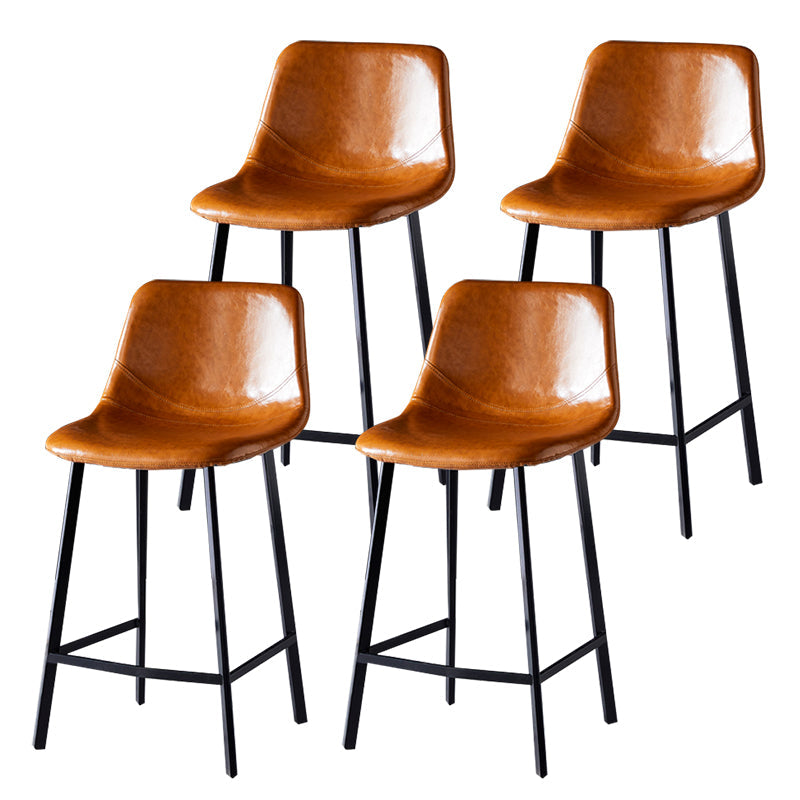 Modern Armless Backrest Counter Stool Iron Household Bar Stool with Leather Cushion Light Brown 4 Piece Set Counter Stool(26"H) Clearhalo 'Bar Furniture' 'Bar Stools' 'bar_stools' 'furn' 'furn_bar_stools' 'furniture_bar_stools' 'Kitchen & Dining Furniture' 'kitchen&dining_furn' 'kitchen' 'kitchen_furn' Furniture' 4263185