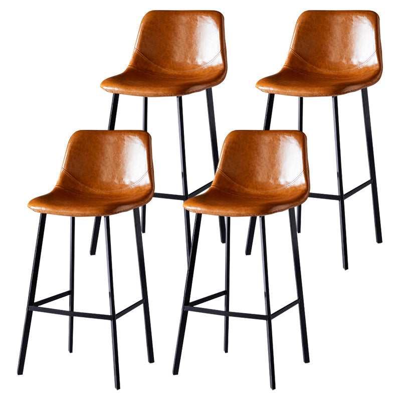 Modern Armless Backrest Counter Stool Iron Household Bar Stool with Leather Cushion Light Brown 4 Piece Set Bar Stool(30"H) Clearhalo 'Bar Furniture' 'Bar Stools' 'bar_stools' 'furn' 'furn_bar_stools' 'furniture_bar_stools' 'Kitchen & Dining Furniture' 'kitchen&dining_furn' 'kitchen' 'kitchen_furn' Furniture' 4263186