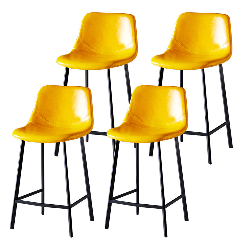 Modern Armless Backrest Counter Stool Iron Household Bar Stool with Leather Cushion Yellow 4 Piece Set Counter Stool(26"H) Clearhalo 'Bar Furniture' 'Bar Stools' 'bar_stools' 'furn' 'furn_bar_stools' 'furniture_bar_stools' 'Kitchen & Dining Furniture' 'kitchen&dining_furn' 'kitchen' 'kitchen_furn' Furniture' 4263189
