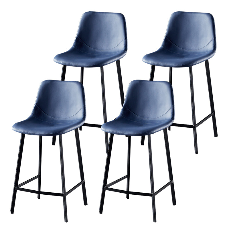 Modern Armless Backrest Counter Stool Iron Household Bar Stool with Leather Cushion Royal Blue 4 Piece Set Counter Stool(26"H) Clearhalo 'Bar Furniture' 'Bar Stools' 'bar_stools' 'furn' 'furn_bar_stools' 'furniture_bar_stools' 'Kitchen & Dining Furniture' 'kitchen&dining_furn' 'kitchen' 'kitchen_furn' Furniture' 4263193