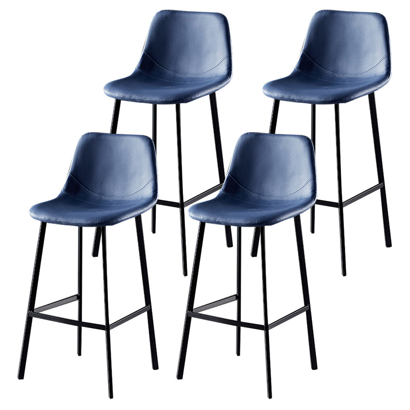 Modern Armless Backrest Counter Stool Iron Household Bar Stool with Leather Cushion Royal Blue 4 Piece Set Bar Stool(30"H) Clearhalo 'Bar Furniture' 'Bar Stools' 'bar_stools' 'furn' 'furn_bar_stools' 'furniture_bar_stools' 'Kitchen & Dining Furniture' 'kitchen&dining_furn' 'kitchen' 'kitchen_furn' Furniture' 4263194