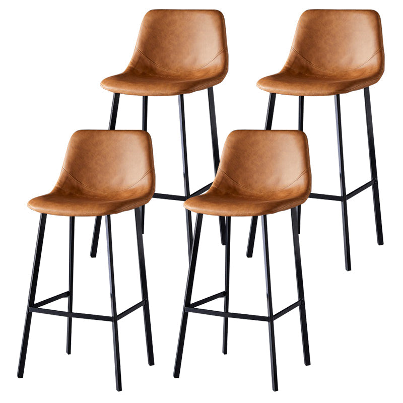 Modern Armless Backrest Counter Stool Iron Household Bar Stool with Leather Cushion Brown 4 Piece Set Bar Stool(30"H) Clearhalo 'Bar Furniture' 'Bar Stools' 'bar_stools' 'furn' 'furn_bar_stools' 'furniture_bar_stools' 'Kitchen & Dining Furniture' 'kitchen&dining_furn' 'kitchen' 'kitchen_furn' Furniture' 4263198