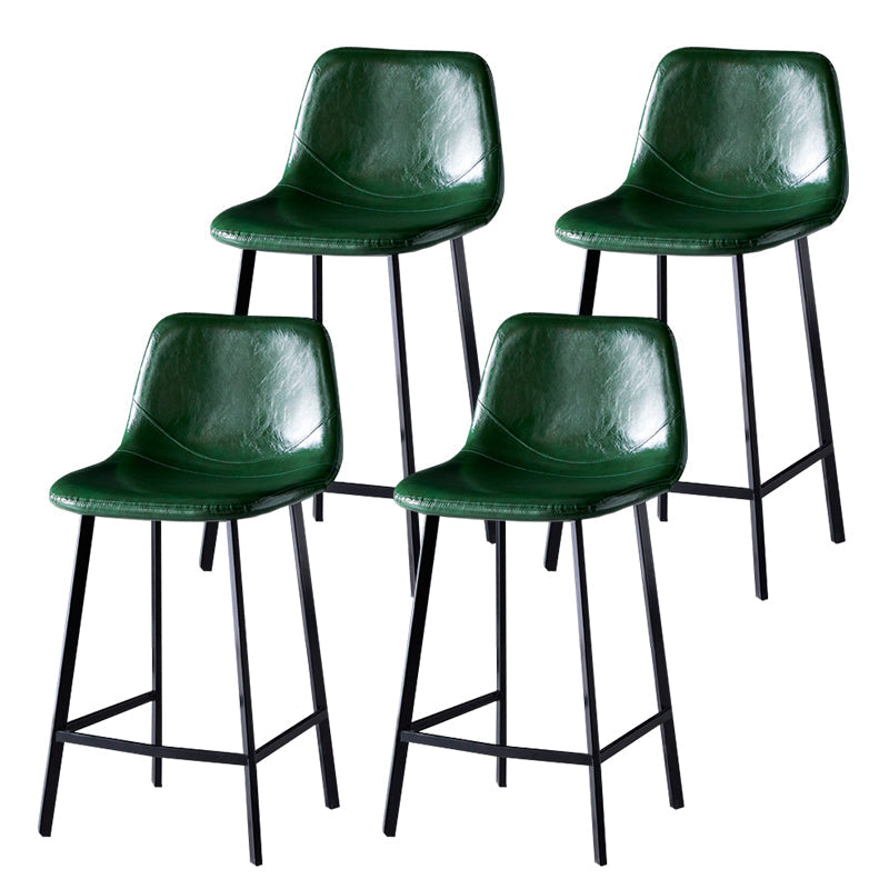 Modern Armless Backrest Counter Stool Iron Household Bar Stool with Leather Cushion Blackish Green 4 Piece Set Counter Stool(26"H) Clearhalo 'Bar Furniture' 'Bar Stools' 'bar_stools' 'furn' 'furn_bar_stools' 'furniture_bar_stools' 'Kitchen & Dining Furniture' 'kitchen&dining_furn' 'kitchen' 'kitchen_furn' Furniture' 4263203
