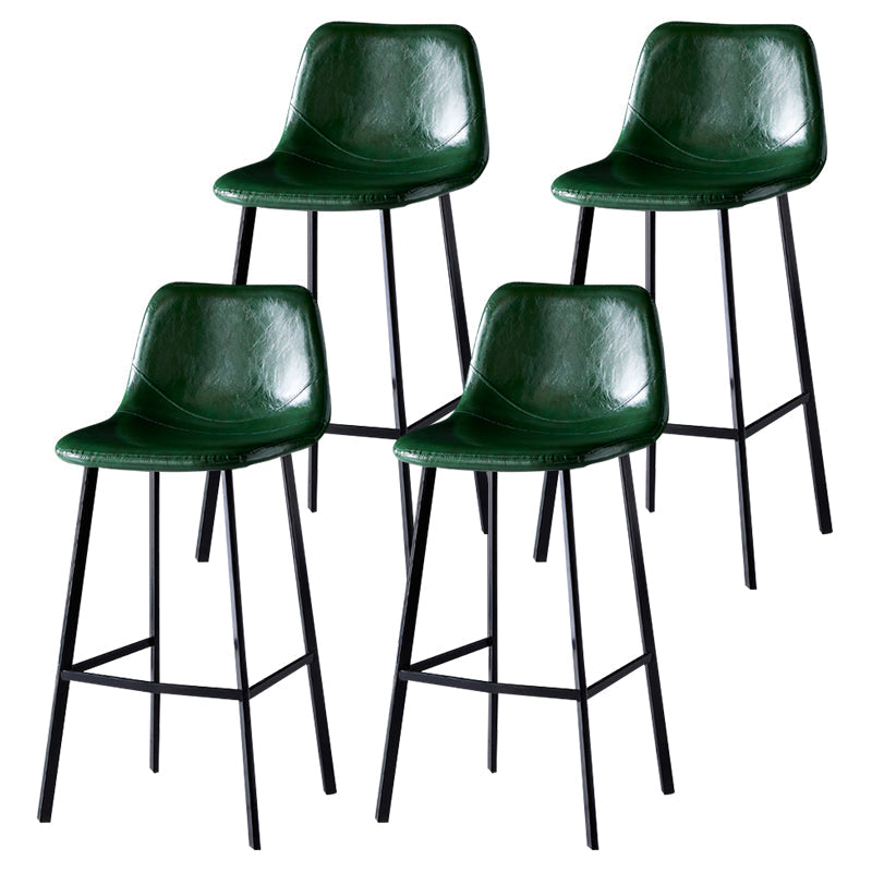 Modern Armless Backrest Counter Stool Iron Household Bar Stool with Leather Cushion Blackish Green 4 Piece Set Bar Stool(30"H) Clearhalo 'Bar Furniture' 'Bar Stools' 'bar_stools' 'furn' 'furn_bar_stools' 'furniture_bar_stools' 'Kitchen & Dining Furniture' 'kitchen&dining_furn' 'kitchen' 'kitchen_furn' Furniture' 4263204
