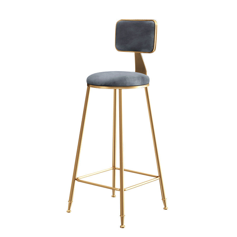 Glam Counter Round Bar Stool Armless Velvet Bar Stool with Iron Base and Footrest Gray Clearhalo 'Bar Furniture' 'Bar Stools' 'bar_stools' 'furn' 'furn_bar_stools' 'furniture_bar_stools' 'Kitchen & Dining Furniture' 'kitchen&dining_furn' 'kitchen' 'kitchen_furn' Furniture' 4263231