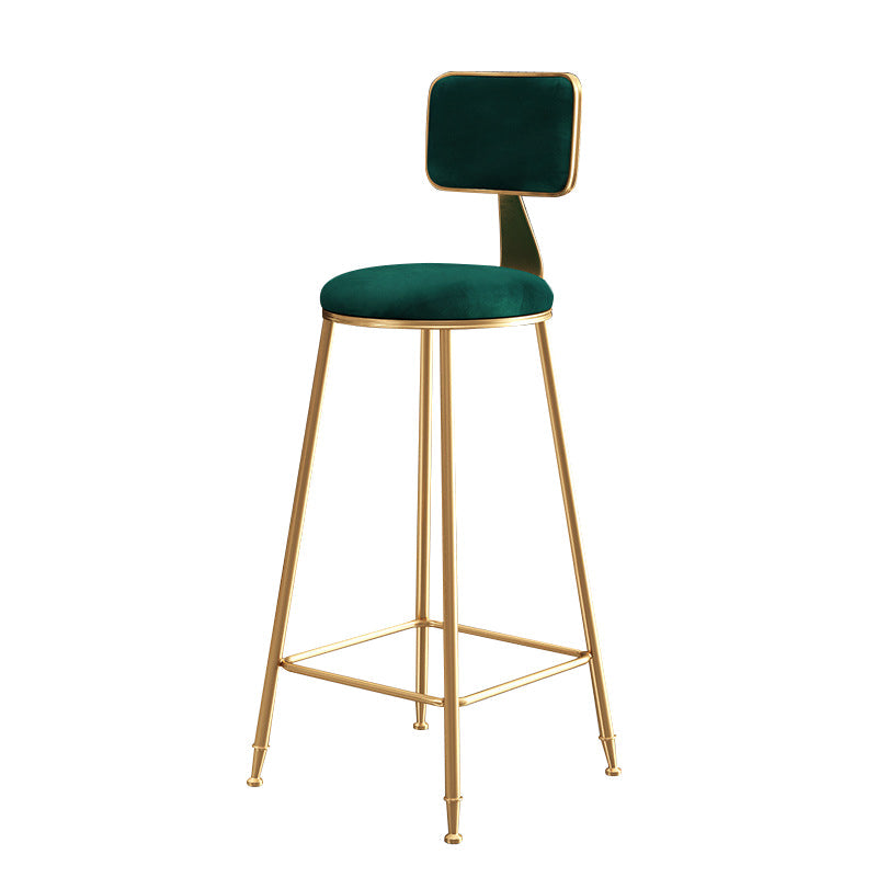 Glam Counter Round Bar Stool Armless Velvet Bar Stool with Iron Base and Footrest Green Clearhalo 'Bar Furniture' 'Bar Stools' 'bar_stools' 'furn' 'furn_bar_stools' 'furniture_bar_stools' 'Kitchen & Dining Furniture' 'kitchen&dining_furn' 'kitchen' 'kitchen_furn' Furniture' 4263234