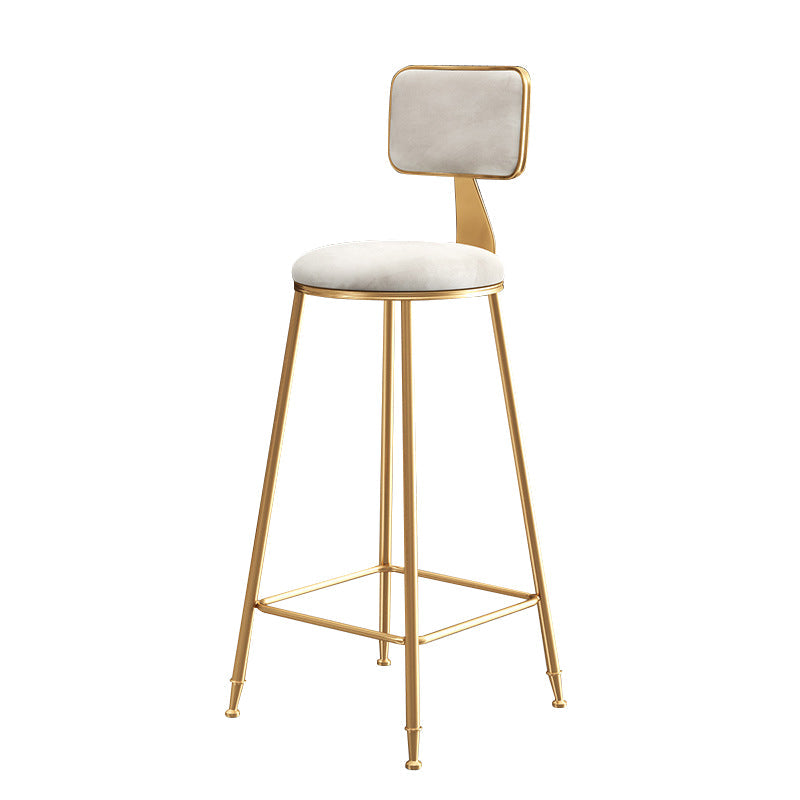 Glam Counter Round Bar Stool Armless Velvet Bar Stool with Iron Base and Footrest White Clearhalo 'Bar Furniture' 'Bar Stools' 'bar_stools' 'furn' 'furn_bar_stools' 'furniture_bar_stools' 'Kitchen & Dining Furniture' 'kitchen&dining_furn' 'kitchen' 'kitchen_furn' Furniture' 4263236