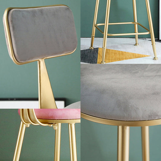 Glam Counter Round Bar Stool Armless Velvet Bar Stool with Iron Base and Footrest Clearhalo 'Bar Furniture' 'Bar Stools' 'bar_stools' 'furn' 'furn_bar_stools' 'furniture_bar_stools' 'Kitchen & Dining Furniture' 'kitchen&dining_furn' 'kitchen' 'kitchen_furn' Furniture' 4263237