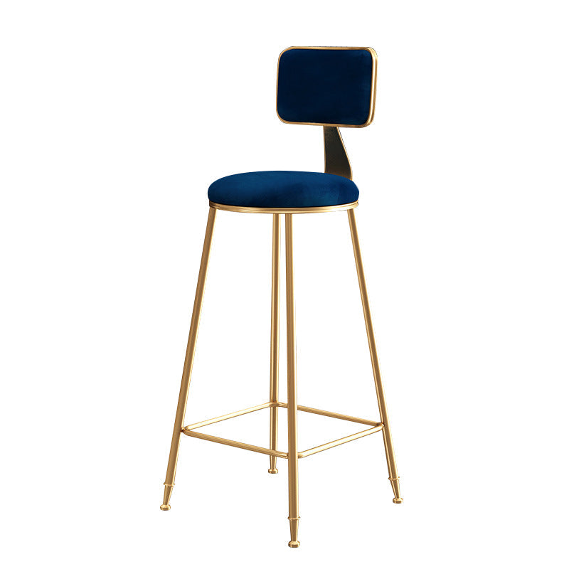 Glam Counter Round Bar Stool Armless Velvet Bar Stool with Iron Base and Footrest Blue Clearhalo 'Bar Furniture' 'Bar Stools' 'bar_stools' 'furn' 'furn_bar_stools' 'furniture_bar_stools' 'Kitchen & Dining Furniture' 'kitchen&dining_furn' 'kitchen' 'kitchen_furn' Furniture' 4263238