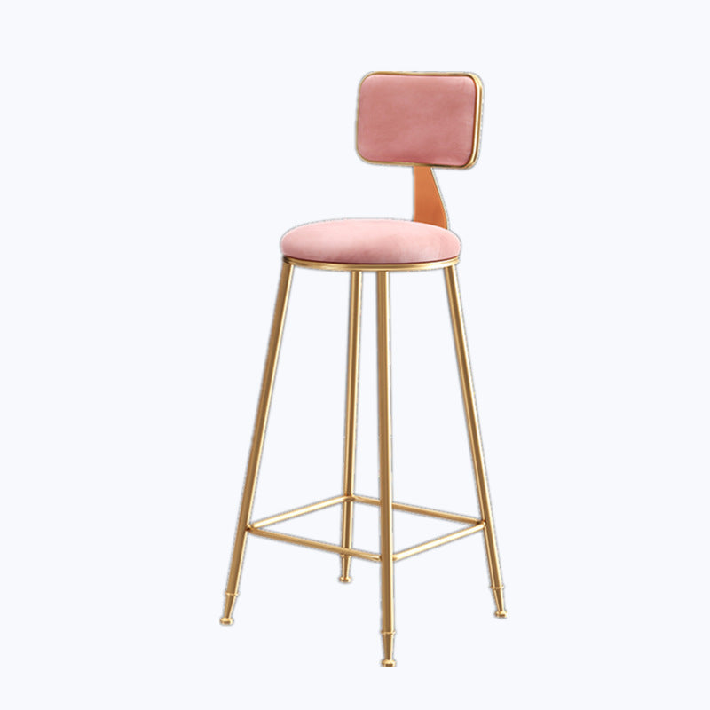 Glam Counter Round Bar Stool Armless Velvet Bar Stool with Iron Base and Footrest Clearhalo 'Bar Furniture' 'Bar Stools' 'bar_stools' 'furn' 'furn_bar_stools' 'furniture_bar_stools' 'Kitchen & Dining Furniture' 'kitchen&dining_furn' 'kitchen' 'kitchen_furn' Furniture' 4263239