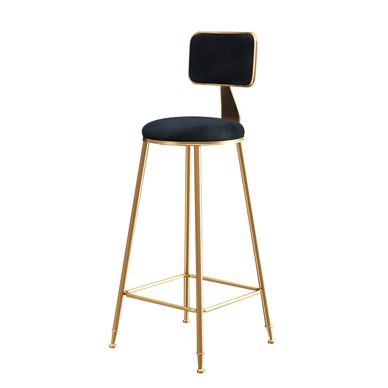 Glam Counter Round Bar Stool Armless Velvet Bar Stool with Iron Base and Footrest Black Clearhalo 'Bar Furniture' 'Bar Stools' 'bar_stools' 'furn' 'furn_bar_stools' 'furniture_bar_stools' 'Kitchen & Dining Furniture' 'kitchen&dining_furn' 'kitchen' 'kitchen_furn' Furniture' 4263240