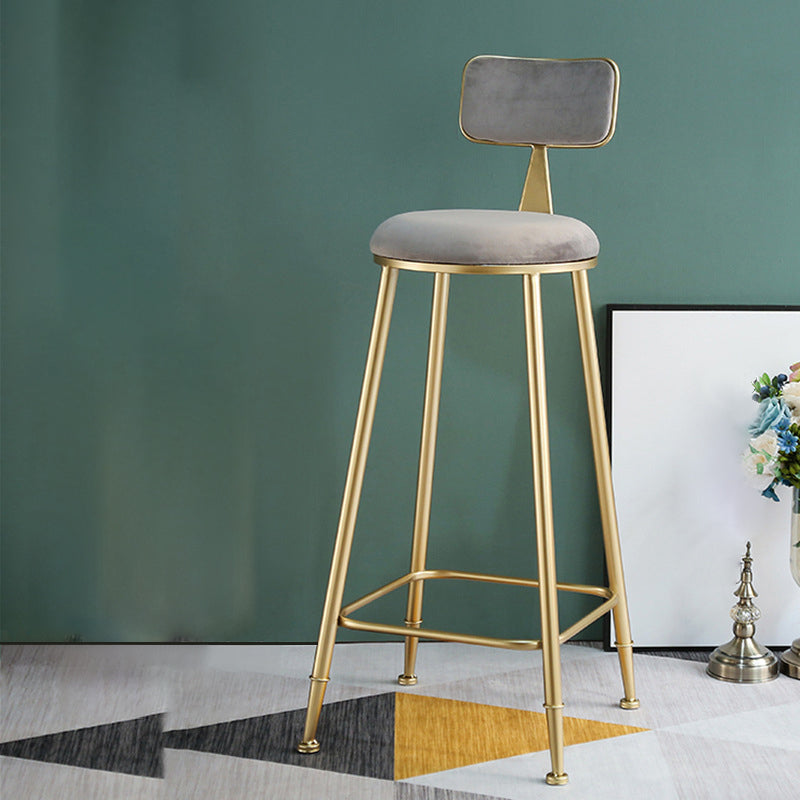 Glam Counter Round Bar Stool Armless Velvet Bar Stool with Iron Base and Footrest Clearhalo 'Bar Furniture' 'Bar Stools' 'bar_stools' 'furn' 'furn_bar_stools' 'furniture_bar_stools' 'Kitchen & Dining Furniture' 'kitchen&dining_furn' 'kitchen' 'kitchen_furn' Furniture' 4263244
