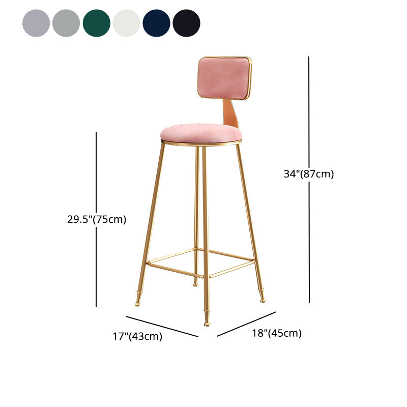 Glam Counter Round Bar Stool Armless Velvet Bar Stool with Iron Base and Footrest Clearhalo 'Bar Furniture' 'Bar Stools' 'bar_stools' 'furn' 'furn_bar_stools' 'furniture_bar_stools' 'Kitchen & Dining Furniture' 'kitchen&dining_furn' 'kitchen' 'kitchen_furn' Furniture' 4263245